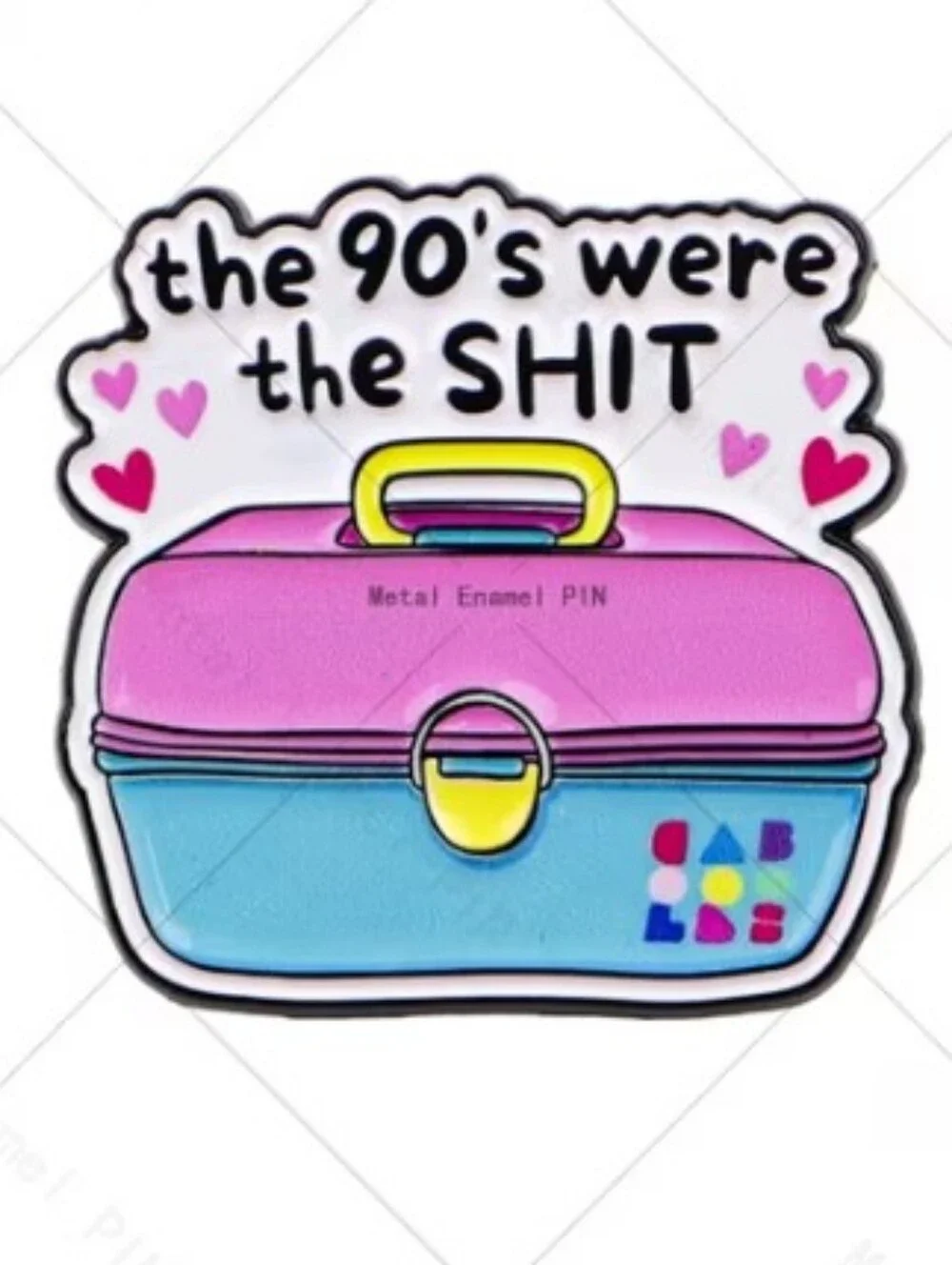 90s Cosmetic Case Enamel Pin - Pink & Blue